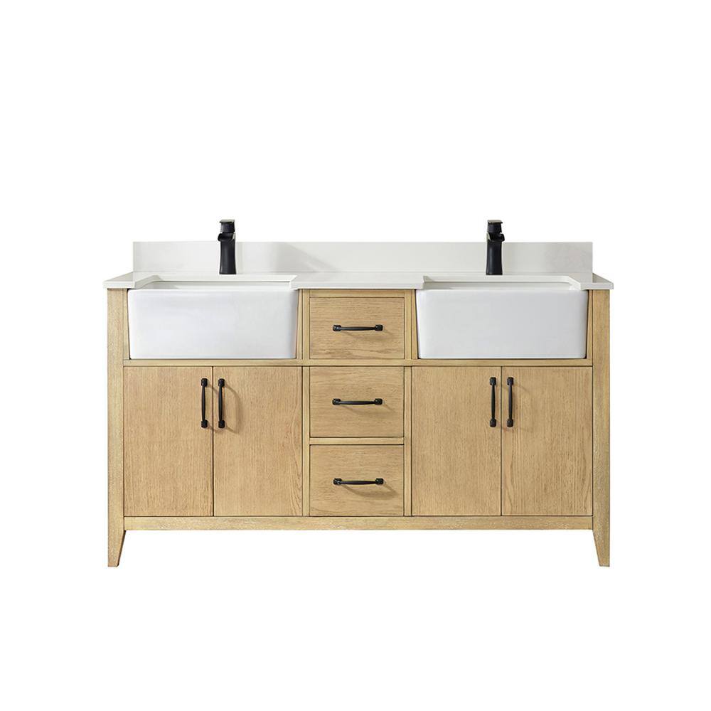 ROSWELL Sevilla 60 in.W x 22 in.D x 33.9 in.H Bathroom Vanity in Washed Ash with White Composite Stone Countertop Without Mirror 897060-WA-WHN