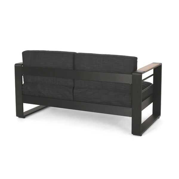 Giovanna Outdoor Black Aluminum Loveseat with Charcoal Cushions by Christopher Knight Home