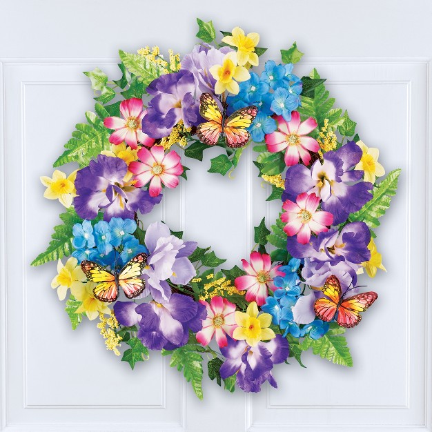 Collections Etc Colorful Floral Butterfly Garden Hanging Wreath