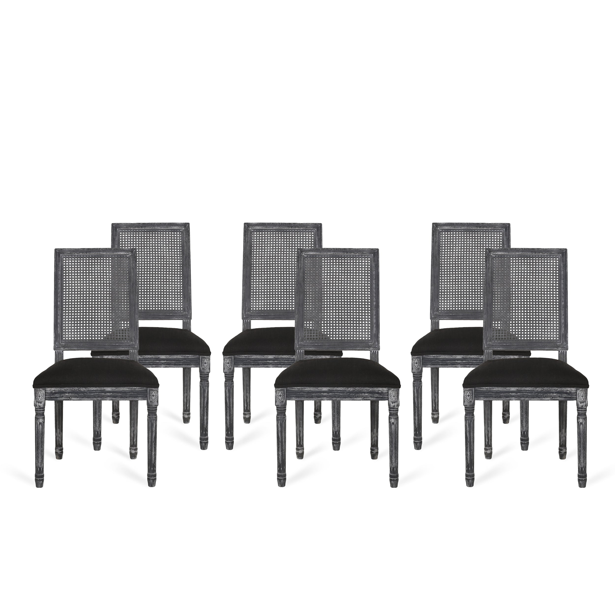 Brownell French Country Wood and Cane Upholstered Dining Chair (Set of 6)