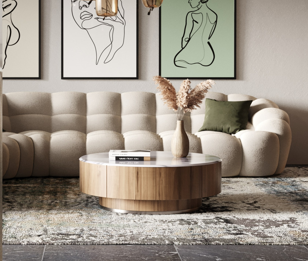 Nova Domus Hilton  Modern Walnut and White Marble Round Coffee Table   Transitional   Coffee Tables   by Vig Furniture Inc.  Houzz