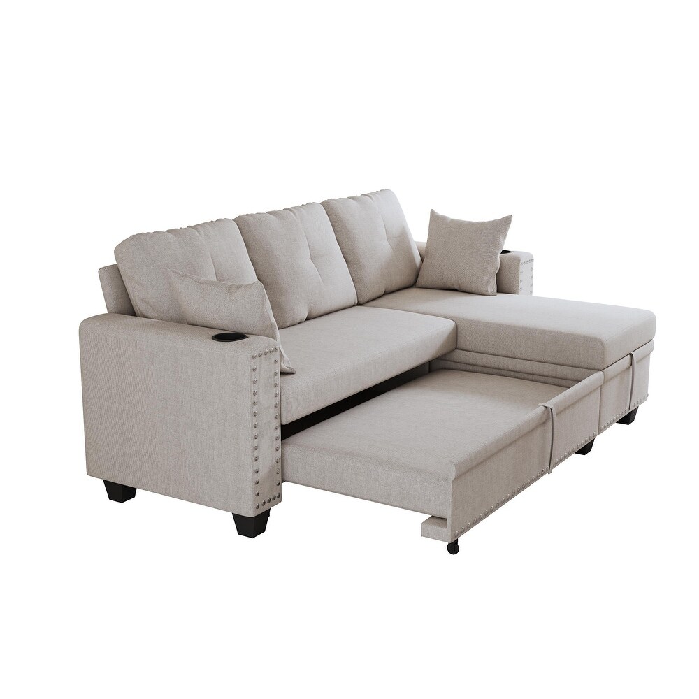 L shaped Sectional Recliner with Pull out Sofa Bed  Chaise Lounge Sofa