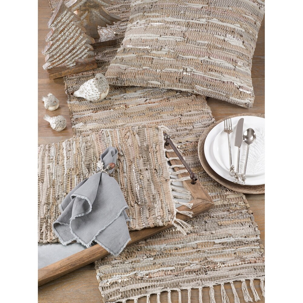 Leather And Cotton Blend Table Runner With Chindi Design