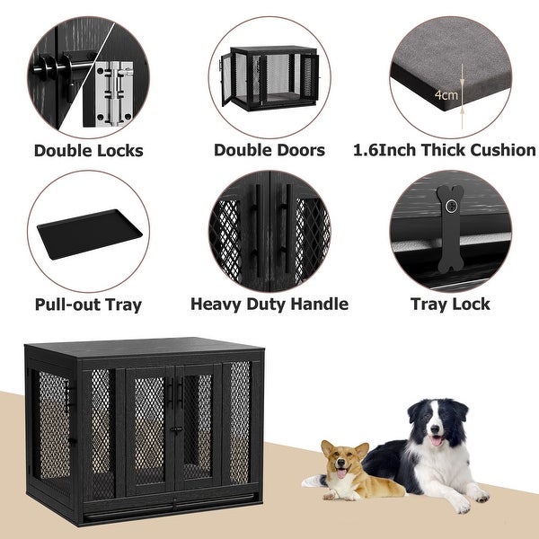 Dog Crate with Cushion and Tray Heavy Duty Dog Kennel Double Doors