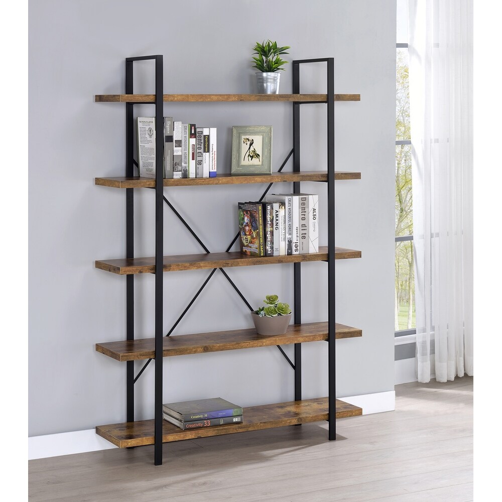 Coaster Furniture Cole Antique Nutmeg and Black 5 Shelf Bookcase