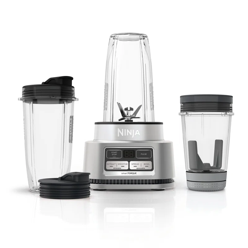 Ninja SS101 Foodi Smoothie Maker and Nutrient Extractor 1200 WP， 6 Functions Smoothies， Extractions， Spreads， smartTORQUE， 14-oz. Smoothie Maker， (2) To-Go Cups and Lids， Silver