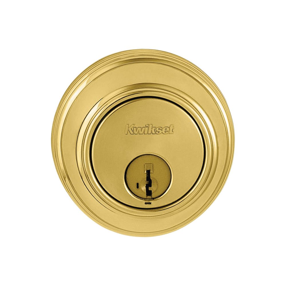 Kwikset SmartKey Door Deadbolt Bright Brass Double Cylinder Round