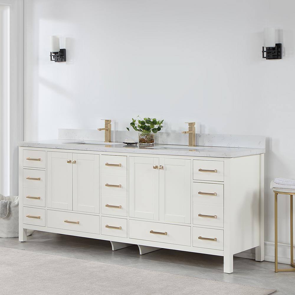 ROSWELL Shannon 84 in. W x 22 in. D 33.9 in. H Bath Vanity in White with White Composite Stone Top 885084-WH-WSN