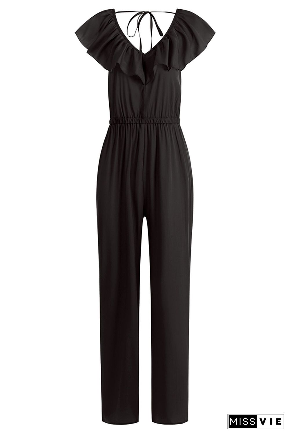 Ruffle V-neck Sleeveless Waisted Jumpsuit Wholesale