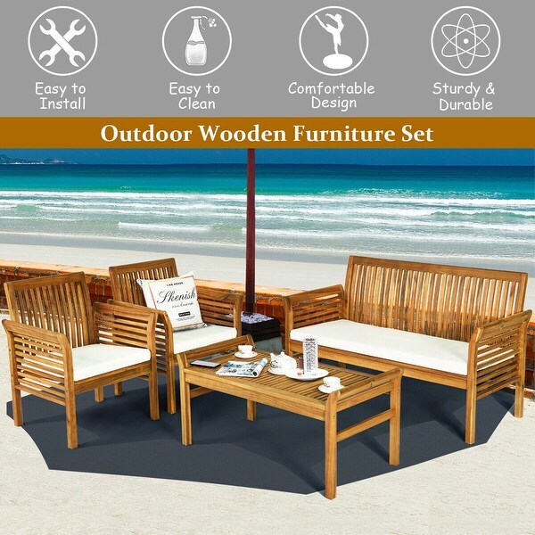 4 Pcs Outdoor Acacia Wood Sofa Furniture Set - 50.5