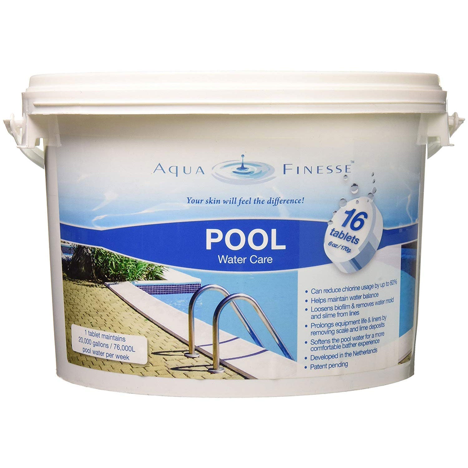 AquaFinesse 956330 Pool Hot Tub Clean Water Care Tablet Pail, 16 6-Ounce Tablets