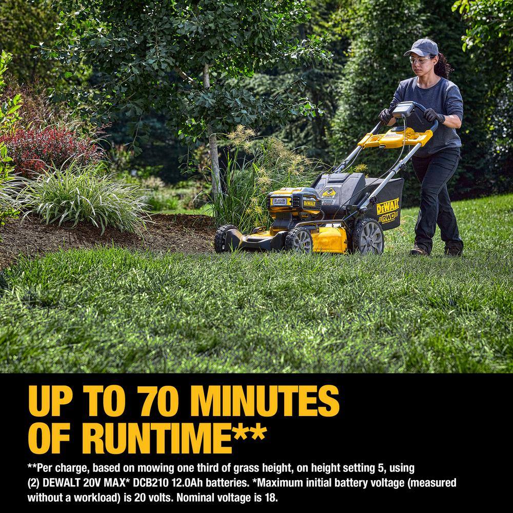 DEWALT DCMWSP255Y2 20V MAX 21 in. Battery Powered Self Propelled Lawn Mower with (2) FLEXVOLT 12Ah Batteries and Charger