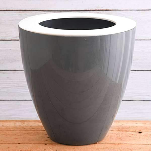 12 inch (30 cm) Convex Round Plastic Planter (Grey)