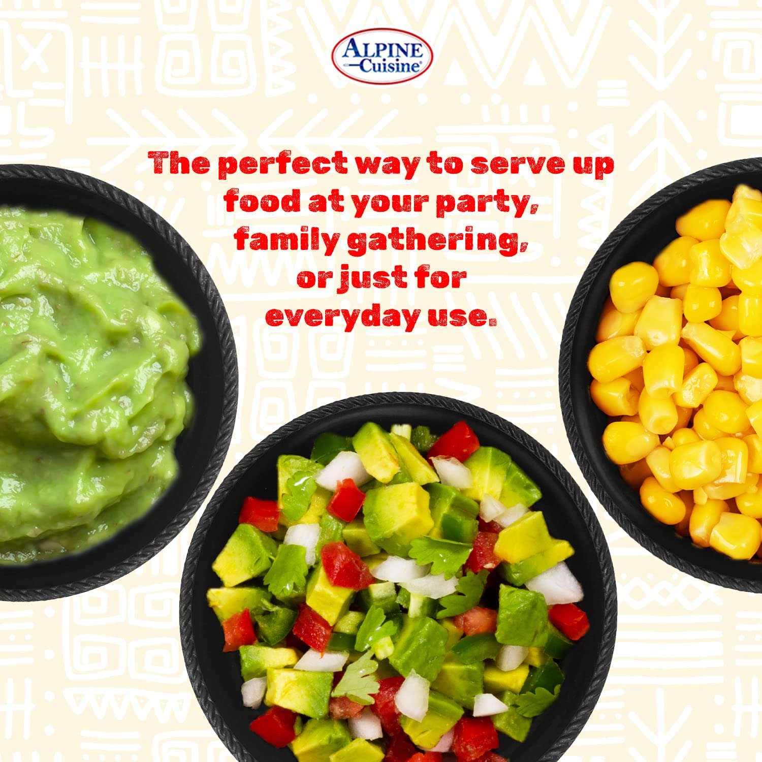 Alpine Cuisine Small Salsa Bowls (Molcajete) 4in/12cm， High-Quality and Food Grade Plastic Material， Heavy Duty and Easy to Clean， Multi-Purpose Salsa Bowl for Serving， Durable and Dishwasher Safe