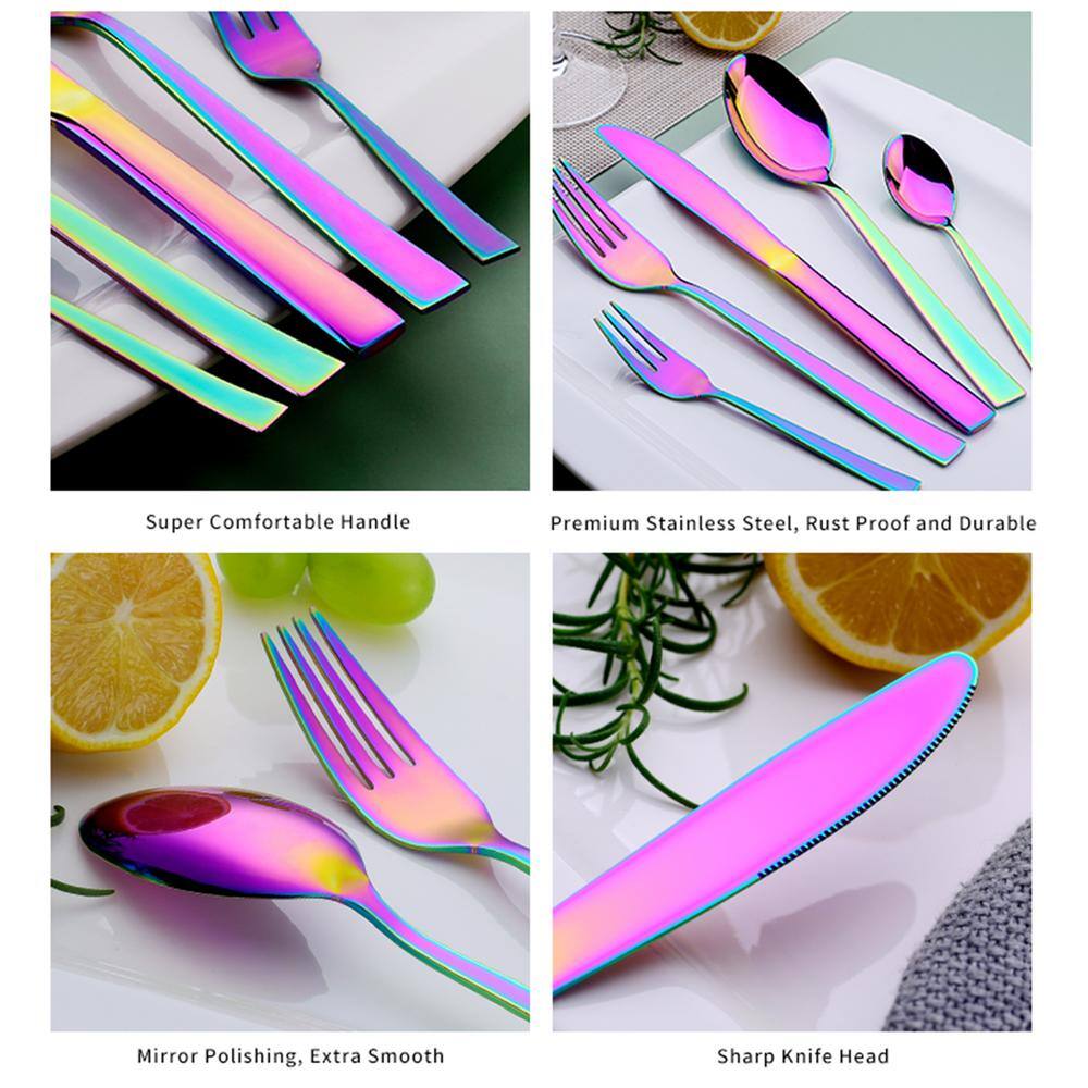 Velaze 30-Piece Colorful 188 Stainless Steel Flatware Set Knife Fork Spoon Set (Service for 6) VLZ-FW-D30C