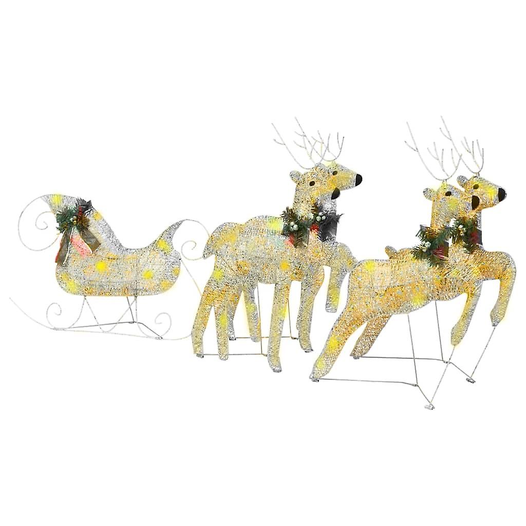 Vidaxl Reindeer and Sleigh Christmas Decoration 100 Leds Outdoor Gold