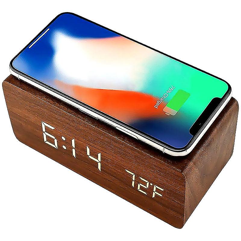 Wireless qi wood look alarm clock