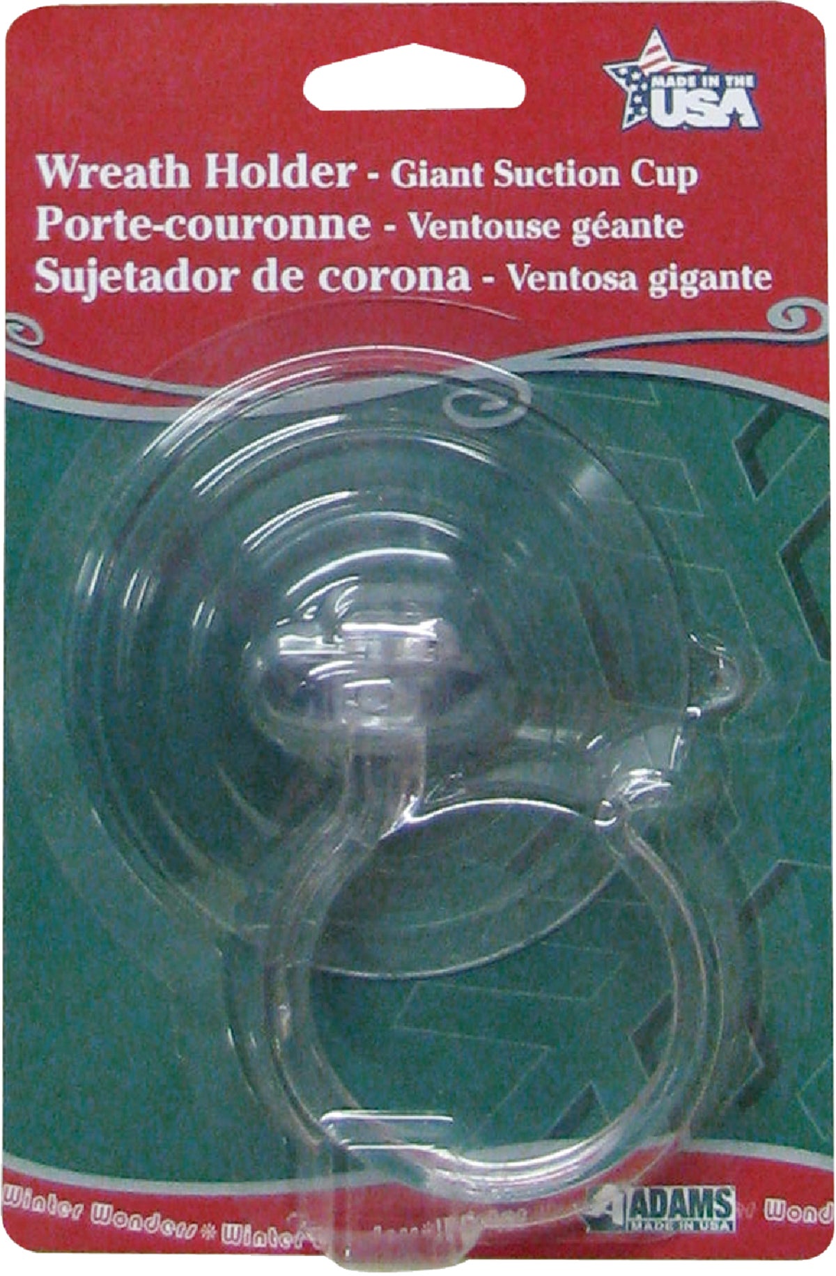 Adams Wreath Holder Suction Cup With Hook Giant Clear