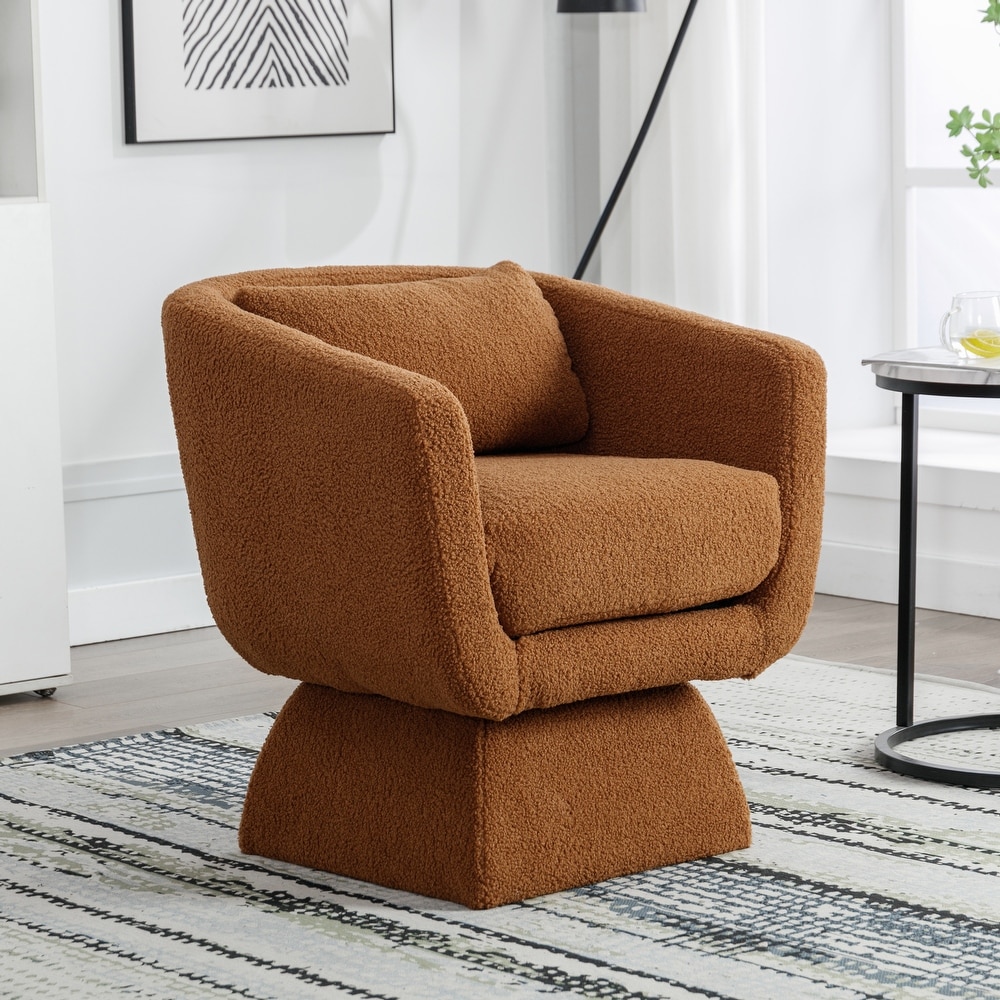 Boucle Upholstered Swivel Accent Arm Barrel Chair for Living Room