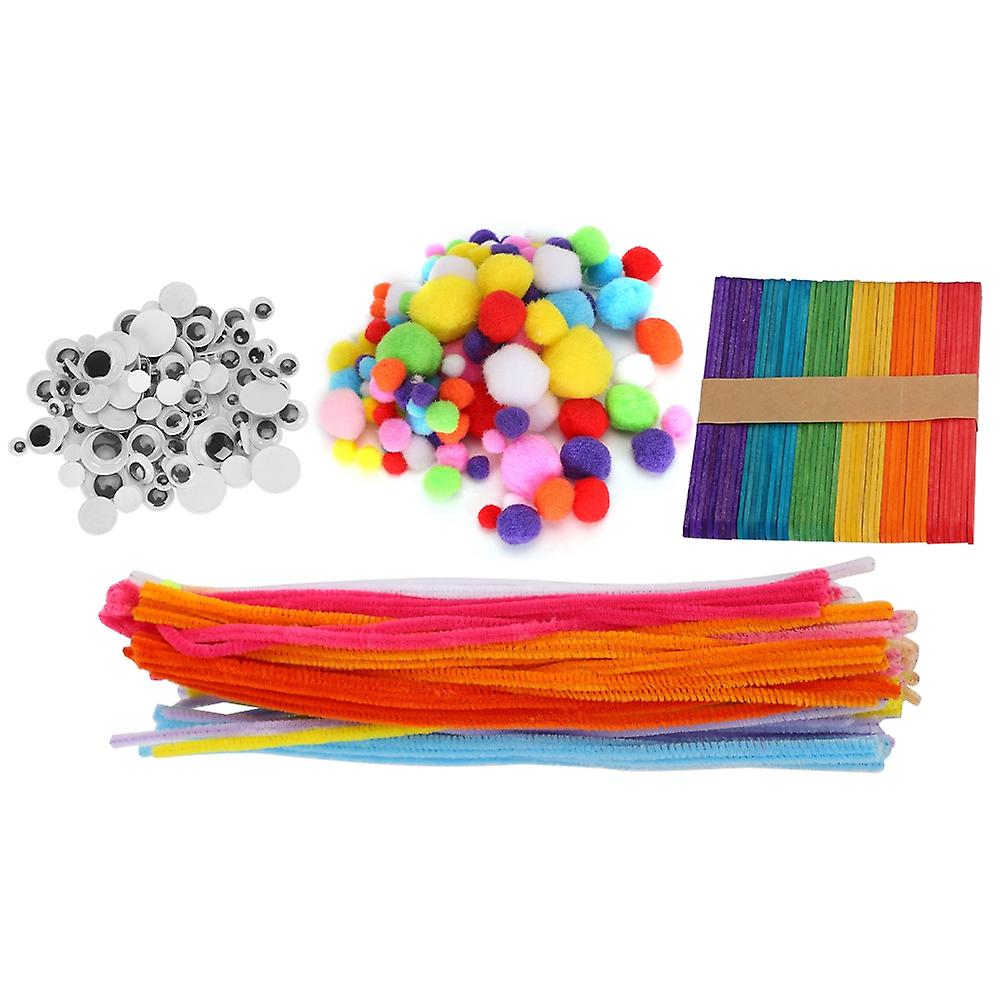 Diy Pompoms Toys Hand Made Plush Stick Rainbow Colors Shilly-stick Educational Set