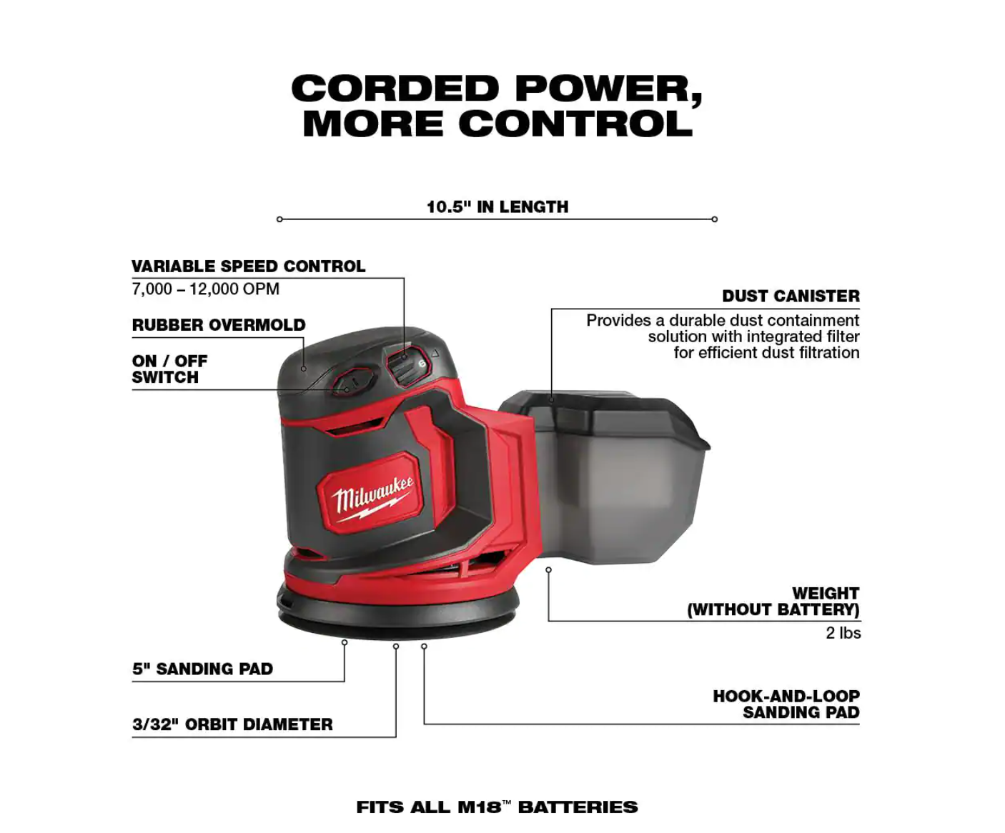 Milwaukee 2630-20-2648-20 M18 18V Lithium-Ion Cordless 6-1/2 in. Circular Saw with M18 5 in. Random Orbit Sander