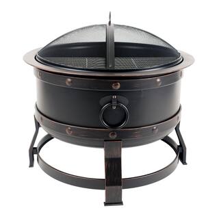 Pleasant Hearth Killian 28 in. Round Steel Fire Pit in Rubbed Bronze with Cooking Grid OFW307R