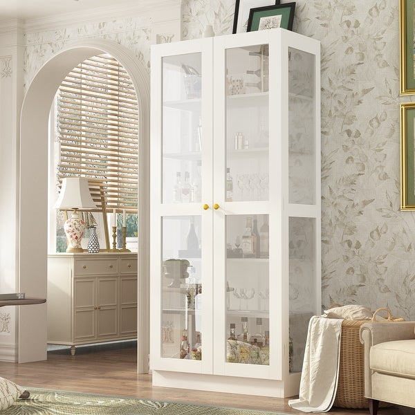 Glass Cabinet White Display Curio Storage Cabinet with Glass Doors - 70.9