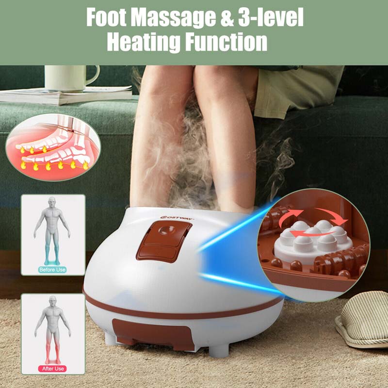 Steam Foot Spa Bath Massager, Foot Sauna Massage Machine with 3 Heat Levels, Pedicure Massage Rollers, Timing Function