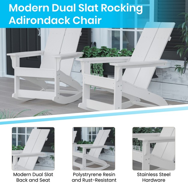 Merrick Lane Wellington 3 Piece Patio Furniture Set Includes All weather Uv Treated Adirondack Rocking Chairs And Side Table