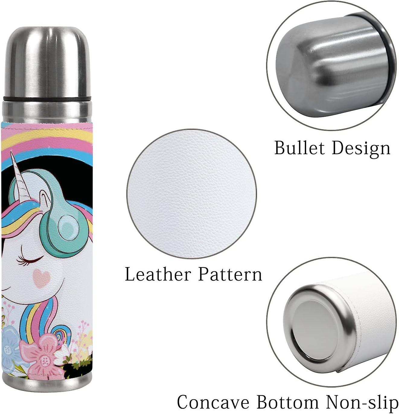 Insulated Mug Stainless Steel Water Bottle Unicorn With Flowers Rainbow On Black Vacuum Cup Travel Mug