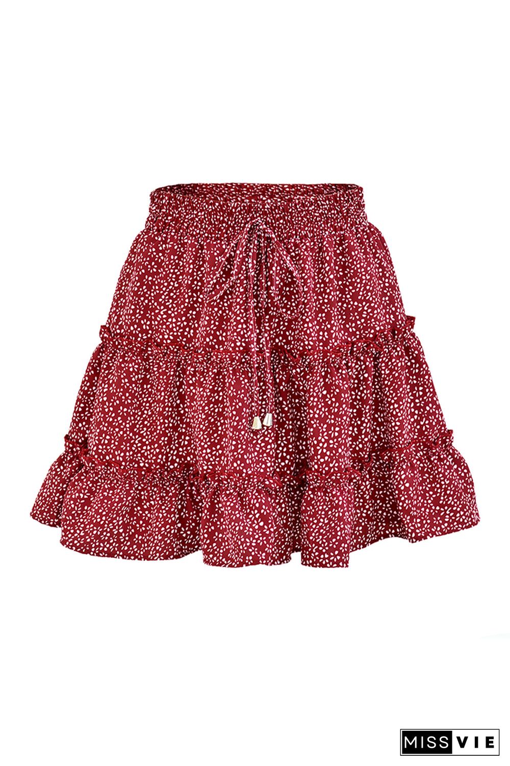 Floral Print Ruffle Drawstring A-line Mini Skirt Wholesale