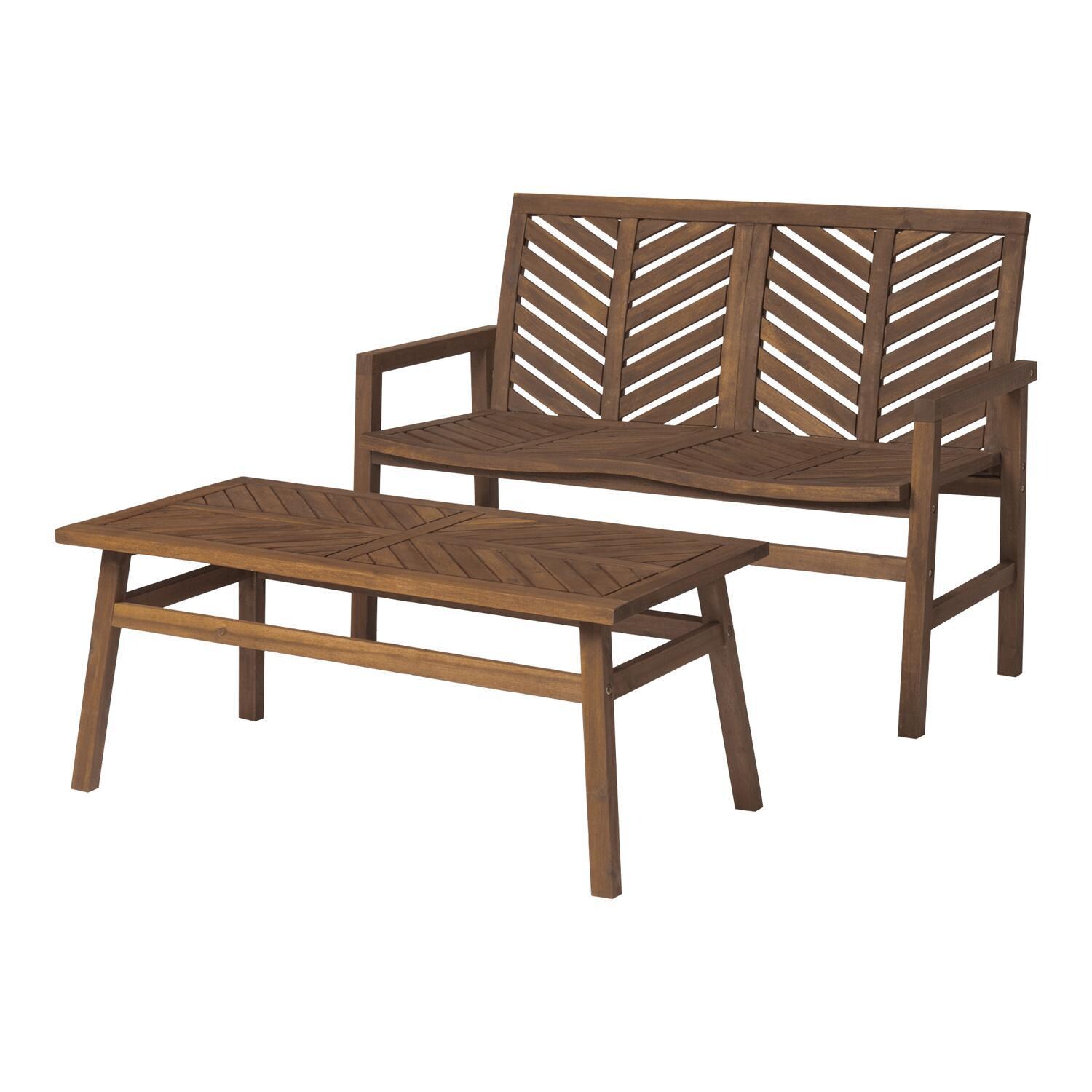 Ultimate Patio Wishlake 2 Piece Acacia Patio Conversation Set W/ 42 X 20 Inch Rectangular Table