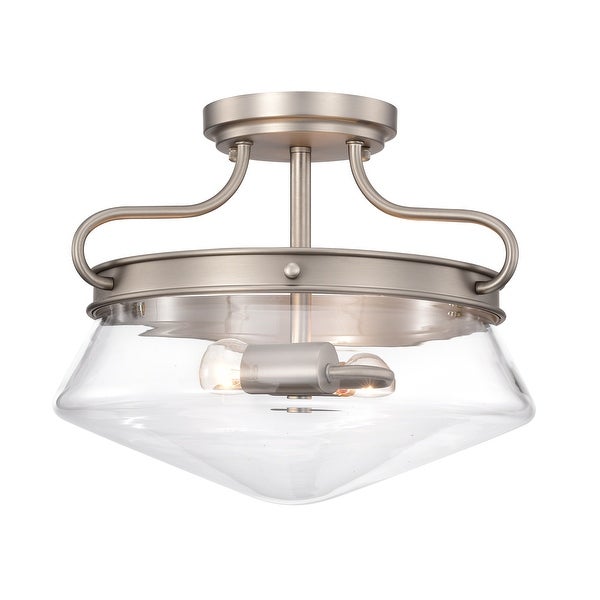 Tayla Matte Satin Nickel 2-Light Metal and Glass Bowl Shade Semi-Flush Mount