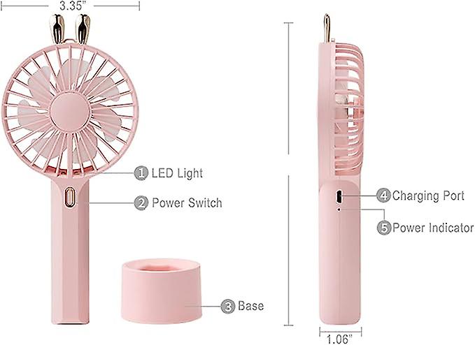 Handheld Mini Fan， 3 In 1 Small Fan With 7 Colors Led Lights， 3 Adjustable Speeds For Kids， Girls And Women Outdoors Pink