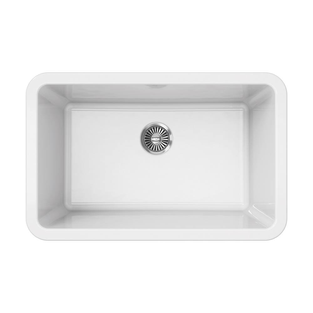 LaToscana La Toscana White Fireclay 30 in. Single Bowl Dual Mount Kitchen Sink LUM3019W