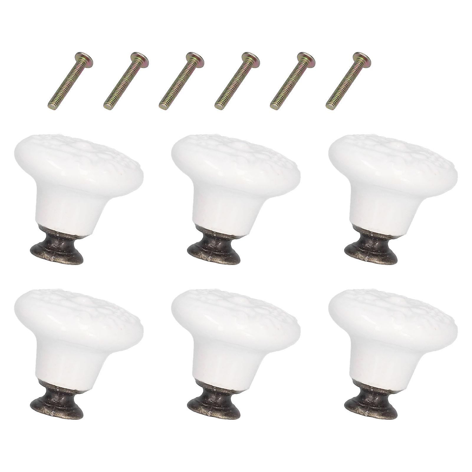 6pcs Round Ceramic Cabinet Knobs Exquisite Single Hole Pull Handle For Drawer Cupboard Doorwhite