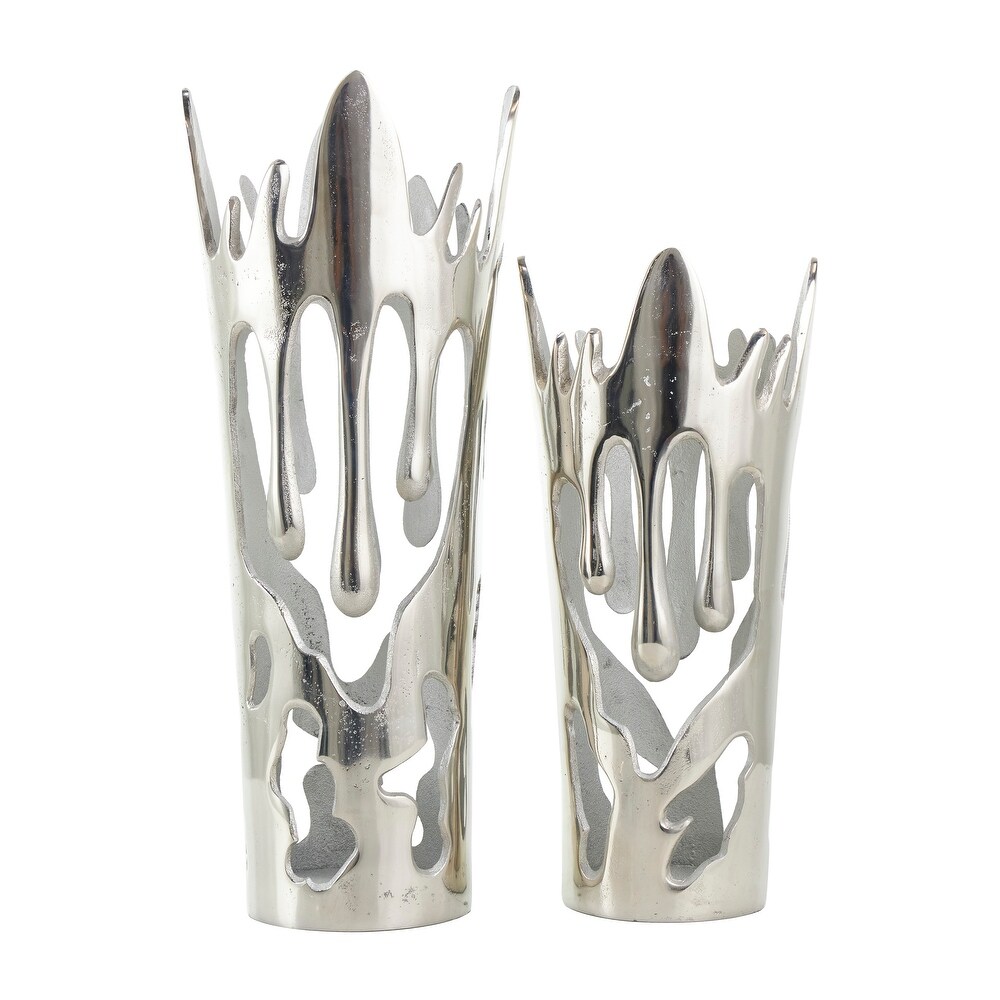 Silver  Gold or Black Aluminum Drip Vase with Melting Designed Body (Set of 2)
