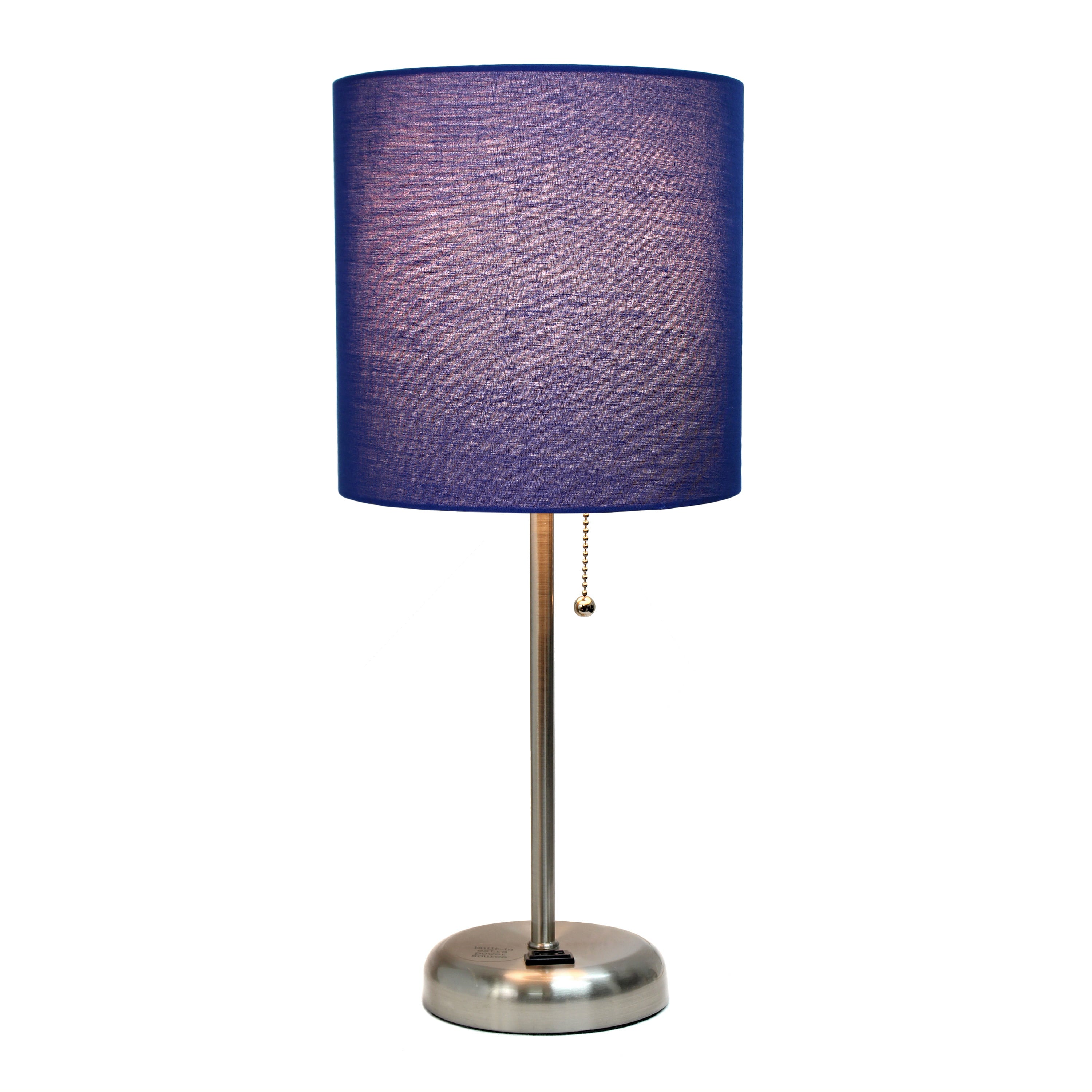 Limelights Stick Lamp with Charging Outlet and Fabric Shade, Navy