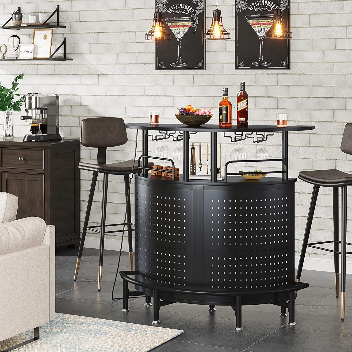 3-Tier Smart Bar Unit with Led Lights Liquor Bar Table