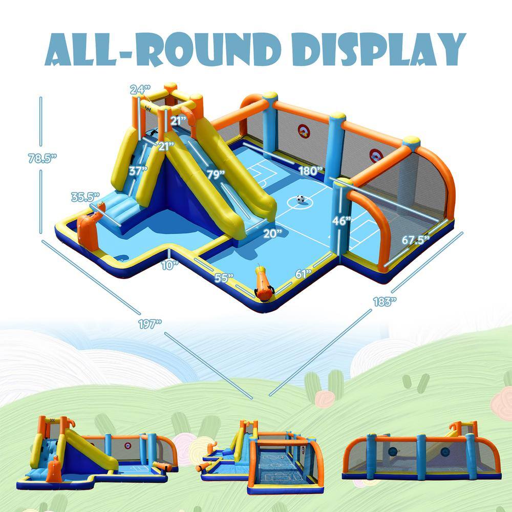 Costway Giant Soccer-Themed Inflatable Water Slide Bouncer Bounce House with Splash Pool without Blower NP10362