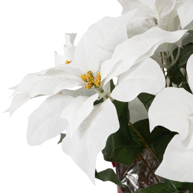 White Artificial Christmas Poinsettia With Red Wrapped Base