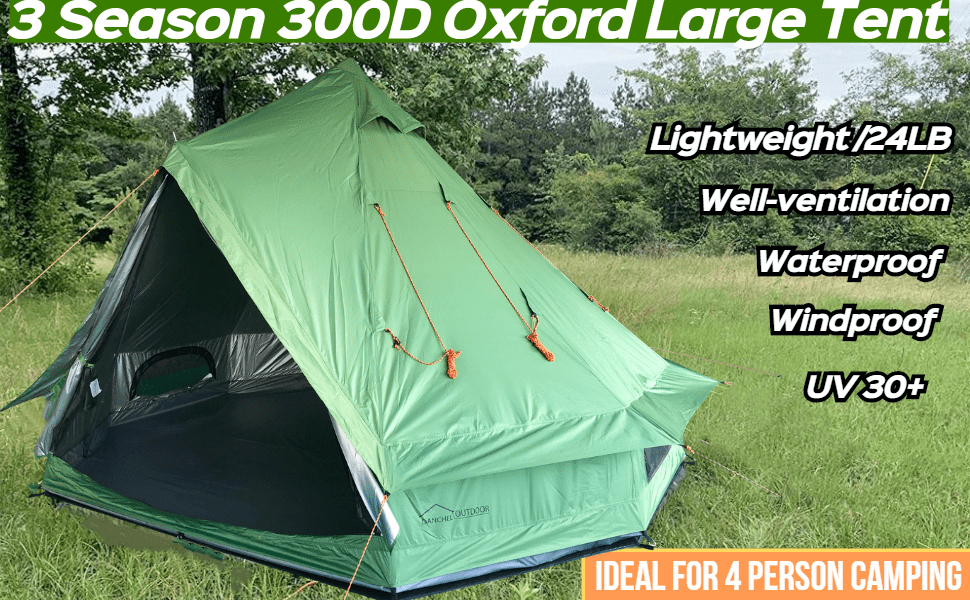 DANCHEL Outdoor B1 Waterproof Bell Tent 4-6 Person Camping, Portable Green Yurt Tent Family Camping Backpacking Travel