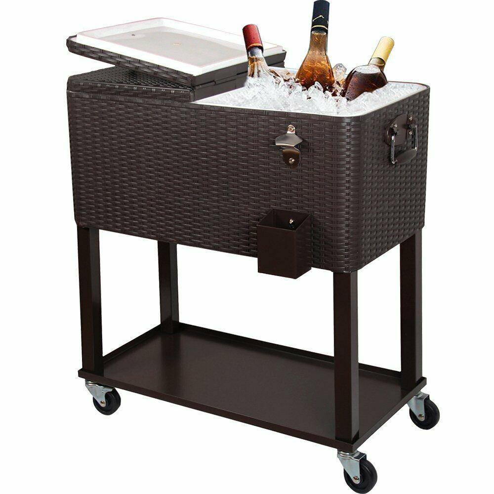 Movisa 80 qt. Outdoor Rolling Party Iron Spray Cooler Cart Ice Bee Chest Patio Warm Shelf Y-MVDOV02A