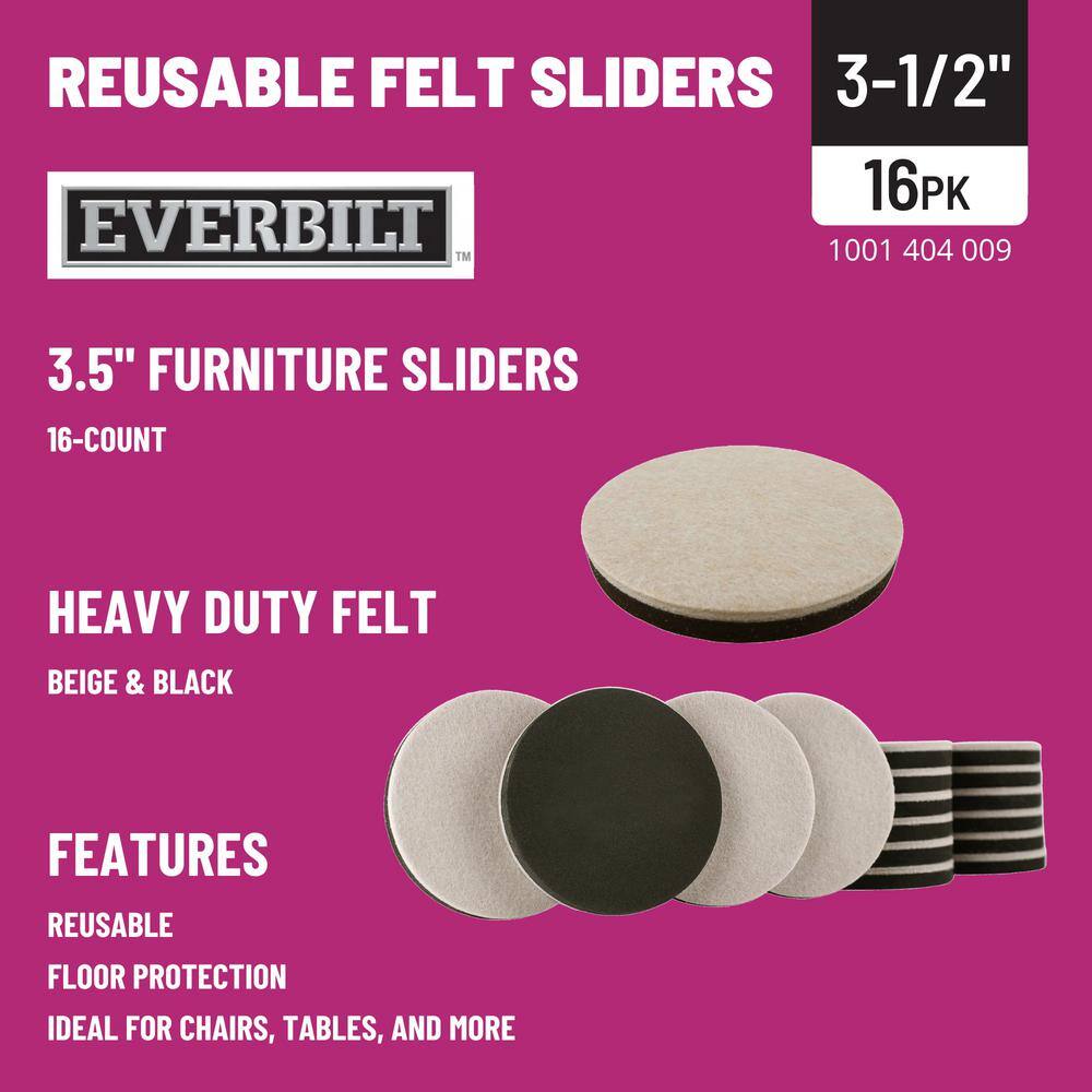 Everbilt 3-12 in. Beige and Black Round Felt Heavy Duty Furniture Slider Pads for Hard Floors (16-Pack) 4733444EB