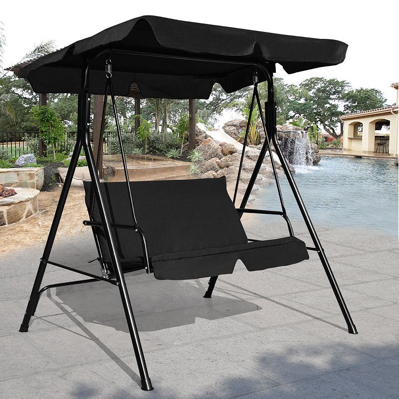 Steel Frame Outdoor Loveseat Patio Canopy Swing with Cushion