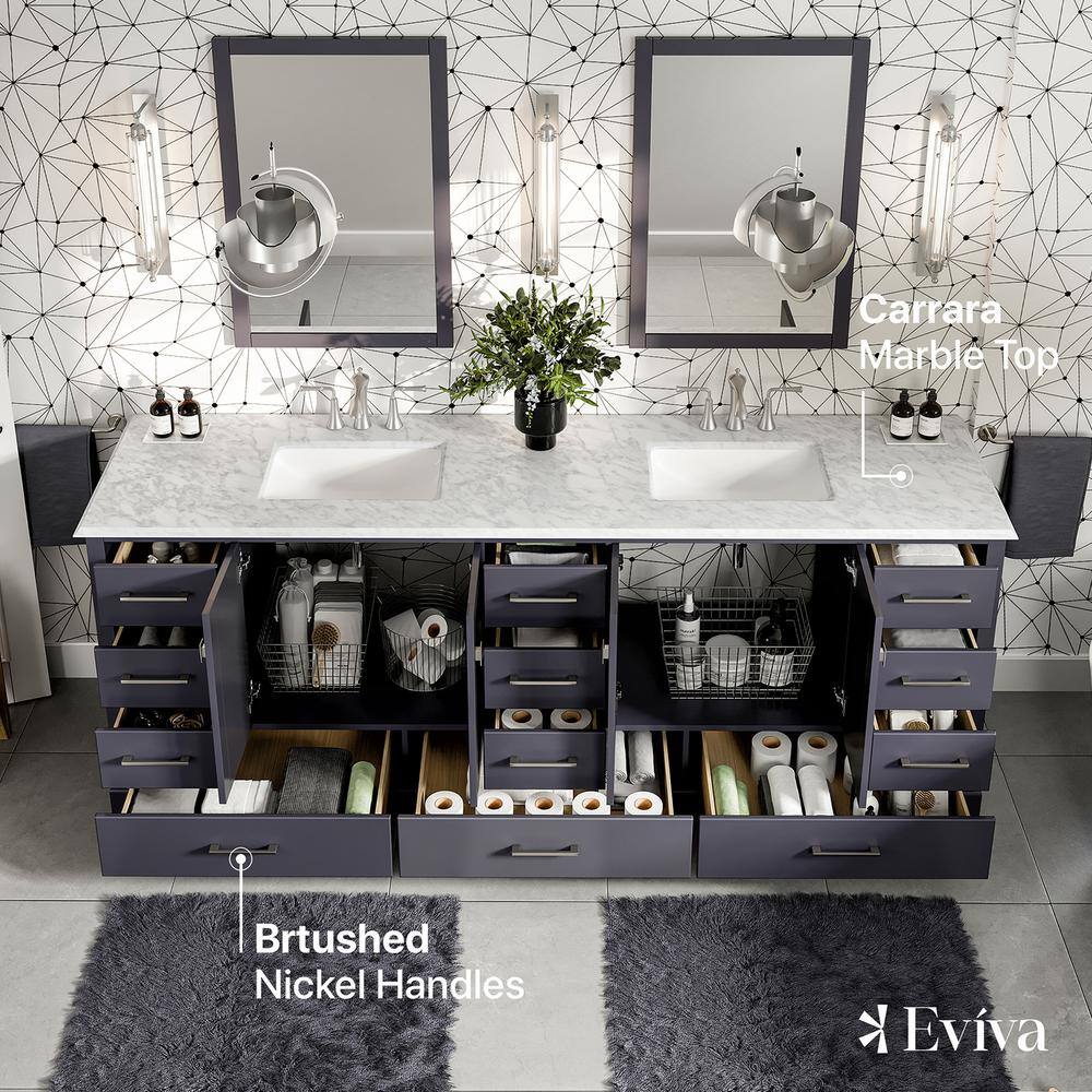 Eviva Storehouse 84 in. W x 22 in. D x 34 in. H Bathroom Vanity in Dark Gray with White Carrara Marble Top with White Sink EVVN416-84DGR