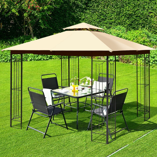 Costway 10 x27 X 10 x27 Patio Canopy Gazebo Outdoor 2 tier Steel Tent Heavy duty L shaped