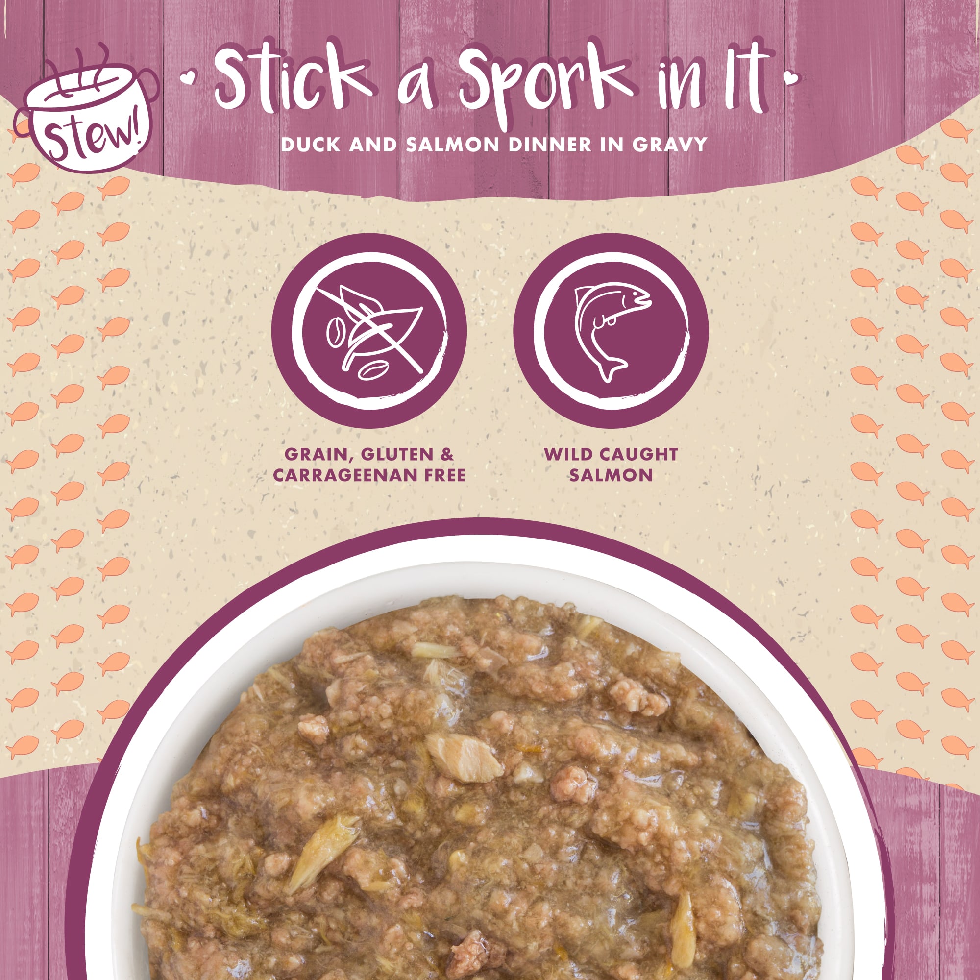 Weruva Stew! Stick a Spork In It Duck and Salmon Dinner in Gravy Wet Cat Food， 3 oz.， Case of 12