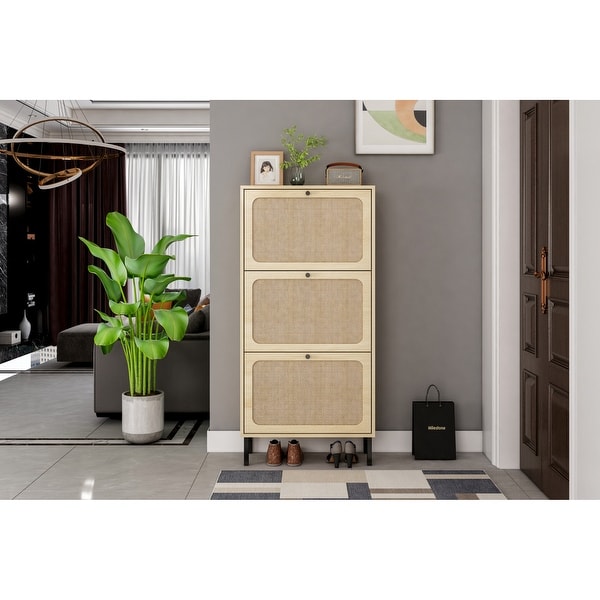 Natural Rattan 2-Drawer/3-Drawer/4-Drawer Shoe Cabinet Double Layer Shoe Rack - - 35547513