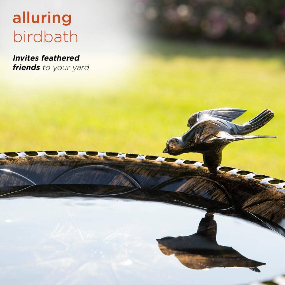 Alpine Corporation 27 in. Tall Outdoor Antique Style Bronze Birdbath Bowl with Bird Figurine TEC294BZ